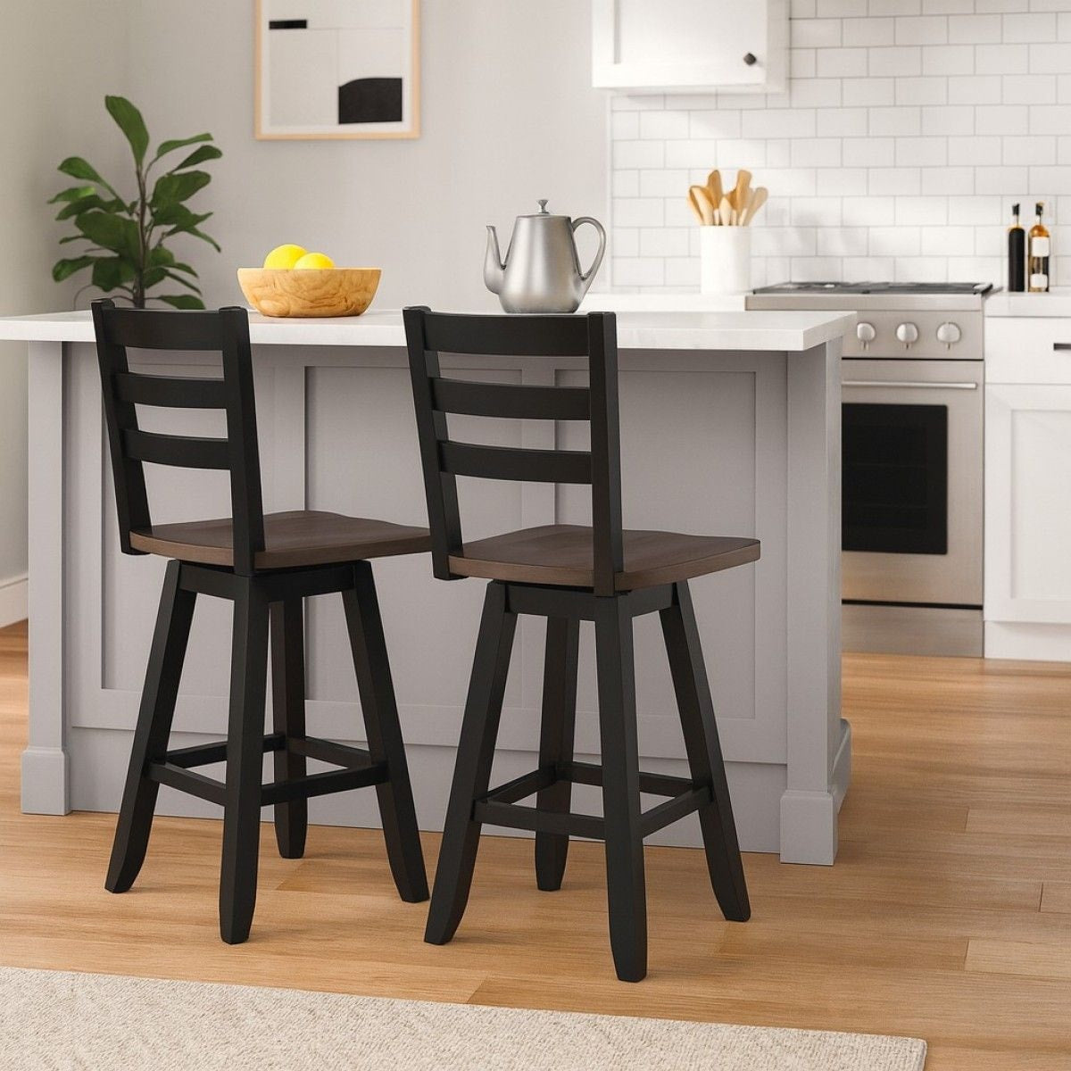 Aaron Oak/Dark Grey Swivel Counter/Bar Stool with Back Rest, 2-pc R1X4 - product image 4