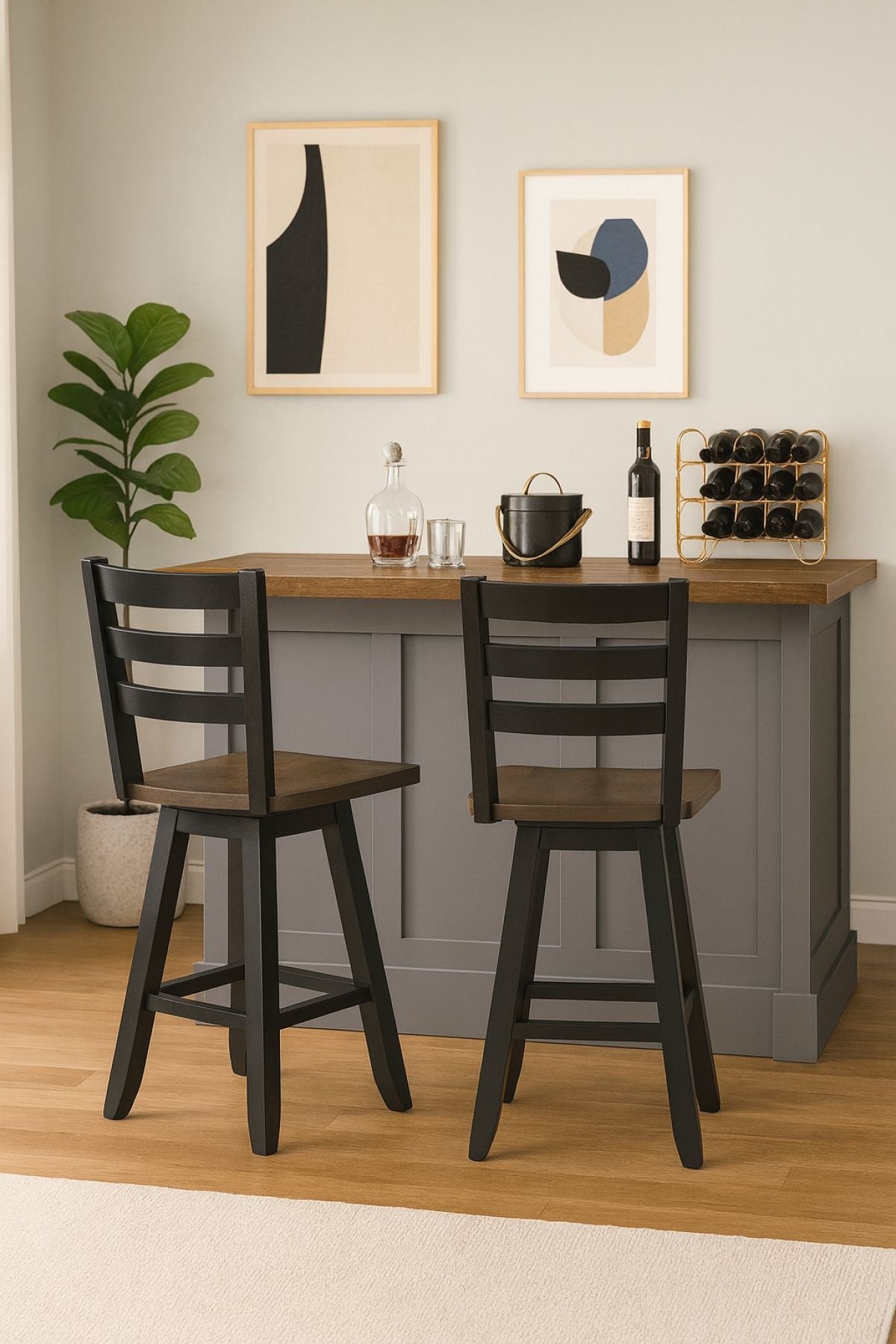 Aaron Oak/Dark Grey Swivel Counter/Bar Stool with Back Rest, 2-pc D6C7 - product image 5