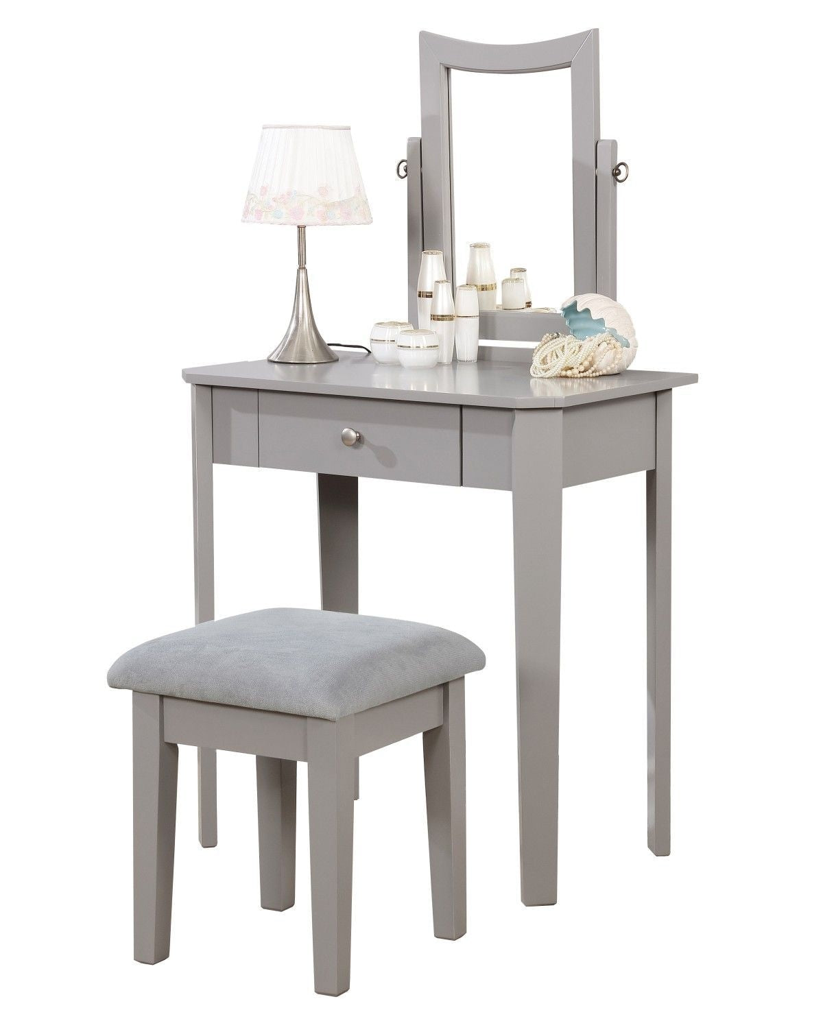 Cece 1-Drawer Grey Dressing Table Makeup Vanity Set with Stool and Mirror Q3Q3 - product image 3