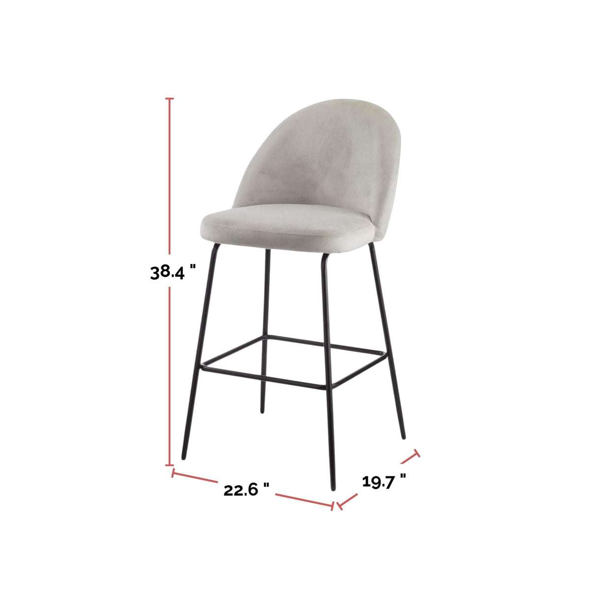 Koen Bar Elegant Counter Stool with Footrest, Grey V9K2 - product image 6