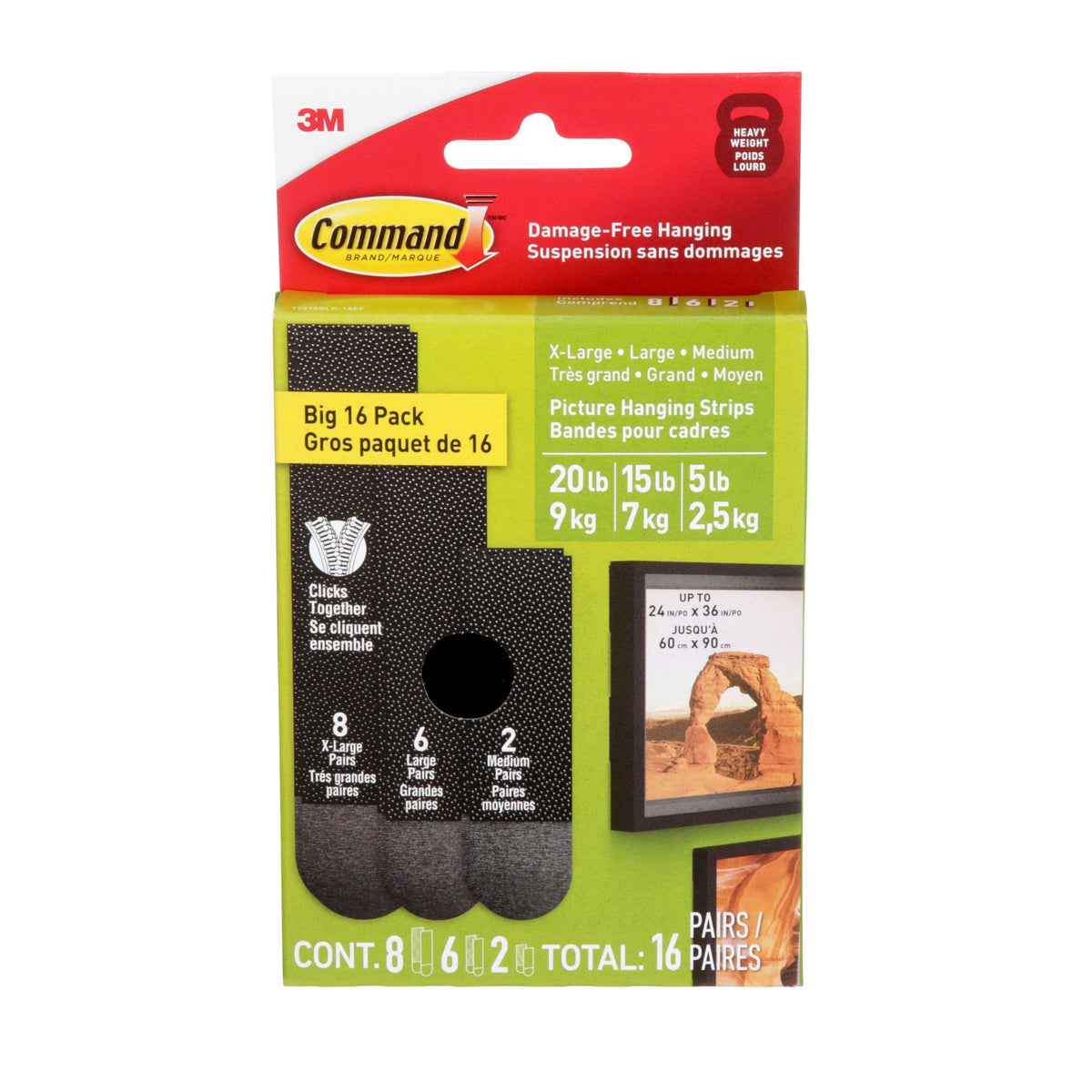 Black Picture Hanging Strip Mixed Pack, 17218BLK-16EF, 16 Pairs K1V5 - product image 1