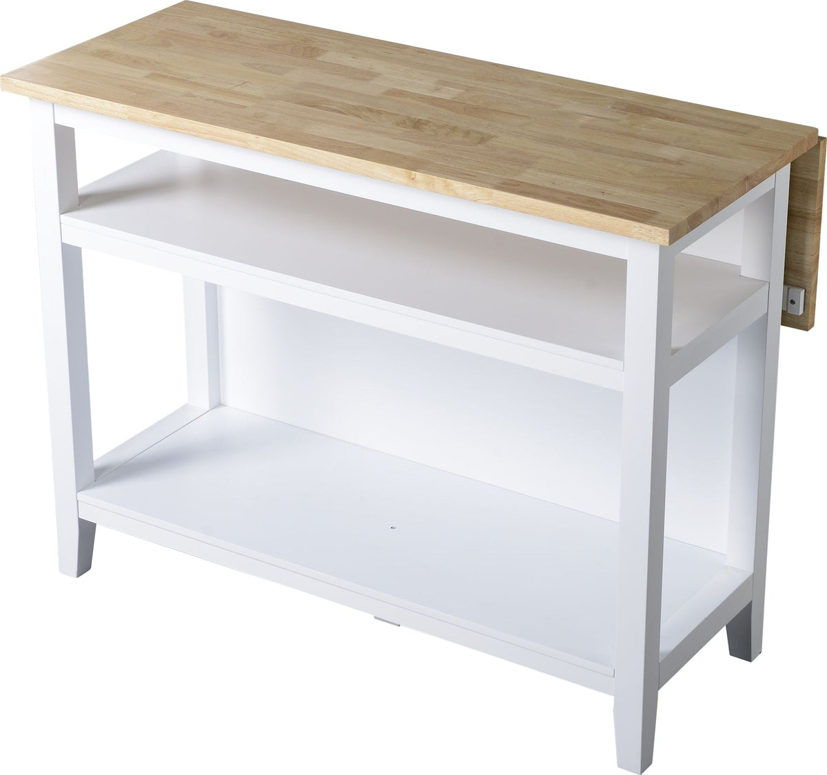 Wood Top Open Shelf Kitchen Storage Island With Folding Leaf, White Z0B9 - product image 1