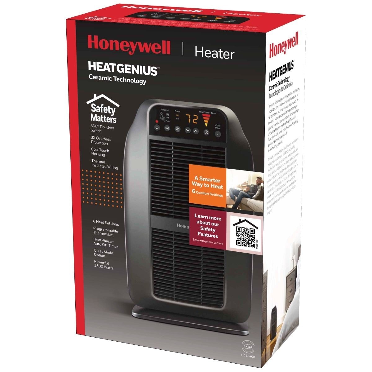 HCE840BC HeatGenius Multizone Ceramic Space Heater, 1500W, Black O4T5 - product image 6