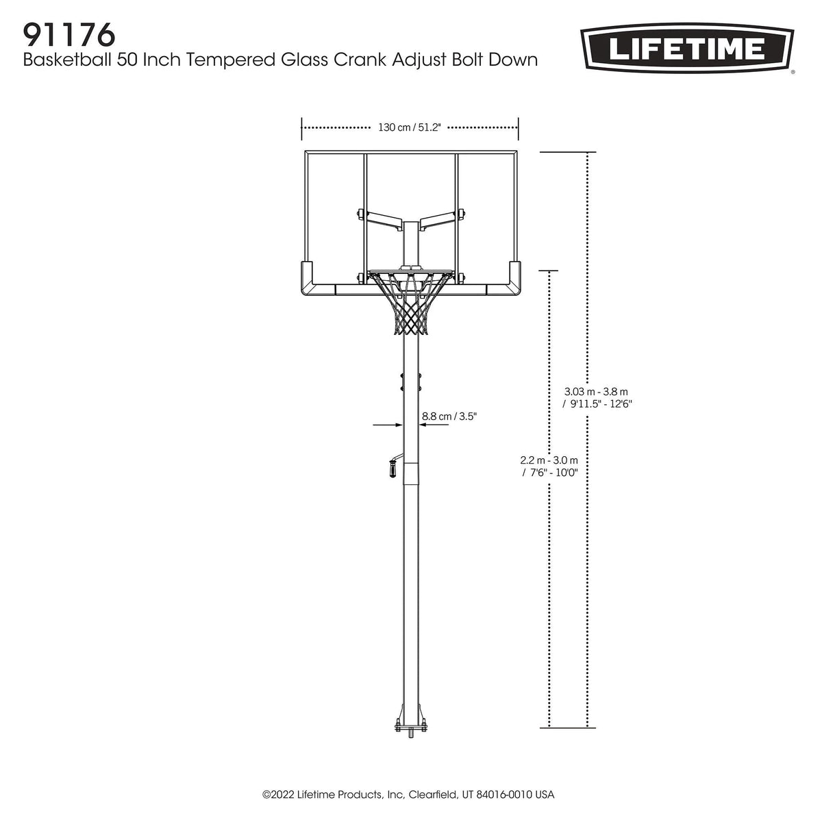 In-Ground Crank Adjust Bolt Down Outdoor Basketball Hoop, 50-in A7Q5 - product image 5
