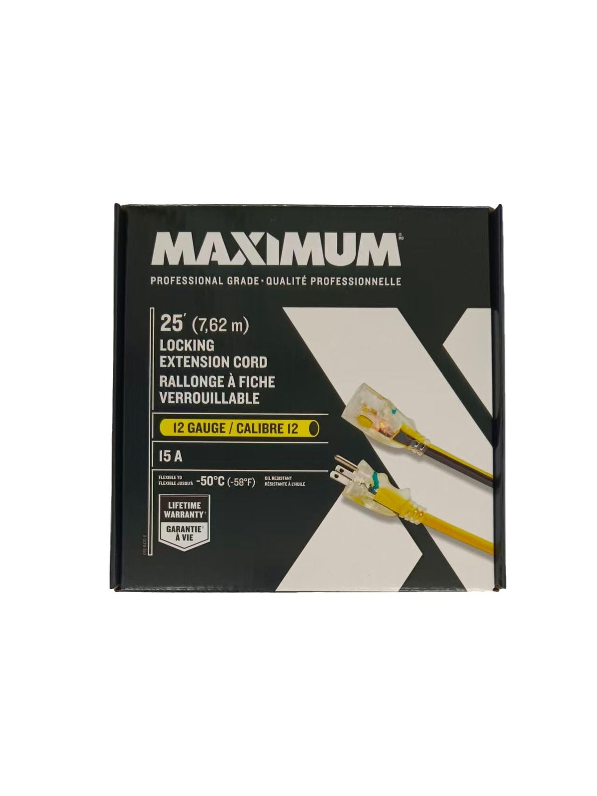 25-ft 12/3 Outdoor Extension Cord with Grounded Outlet, Lighted End and Locking Connector, Yellow/Black N0L3 - product image 2