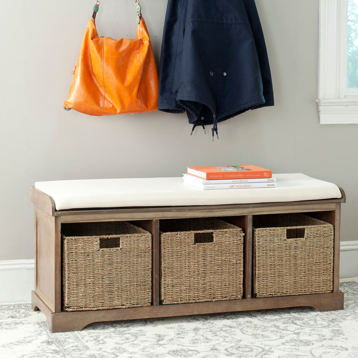 Lonan Wicker Storage Bench, Grey Wash/White, 16.1-in x 47-in x 19.9-in W5A1 - product image 8