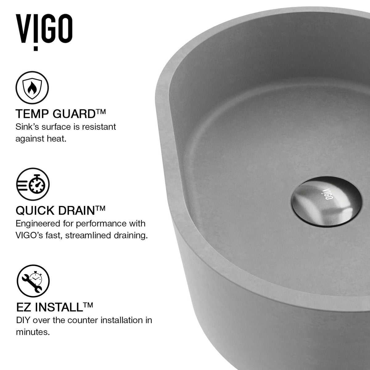Giralda Gothic ConcretoStone Grey Bathroom Sink/Basin Set with Lexington Faucet and Oval Composite Vessel S6E4 - product image 4