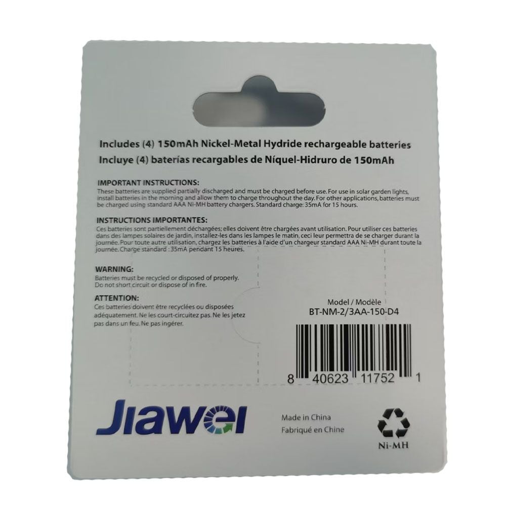 150mAh 2/3 AA Solar Rechargeable Batteries, 4-pk L4V8 - product image 2