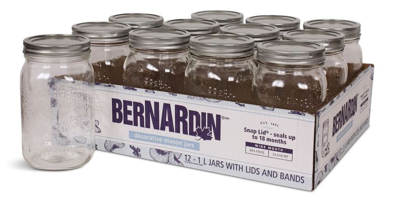 Decorative Glass Mason Jars with Snap Lids, 1 L, 12 Count P1X6
