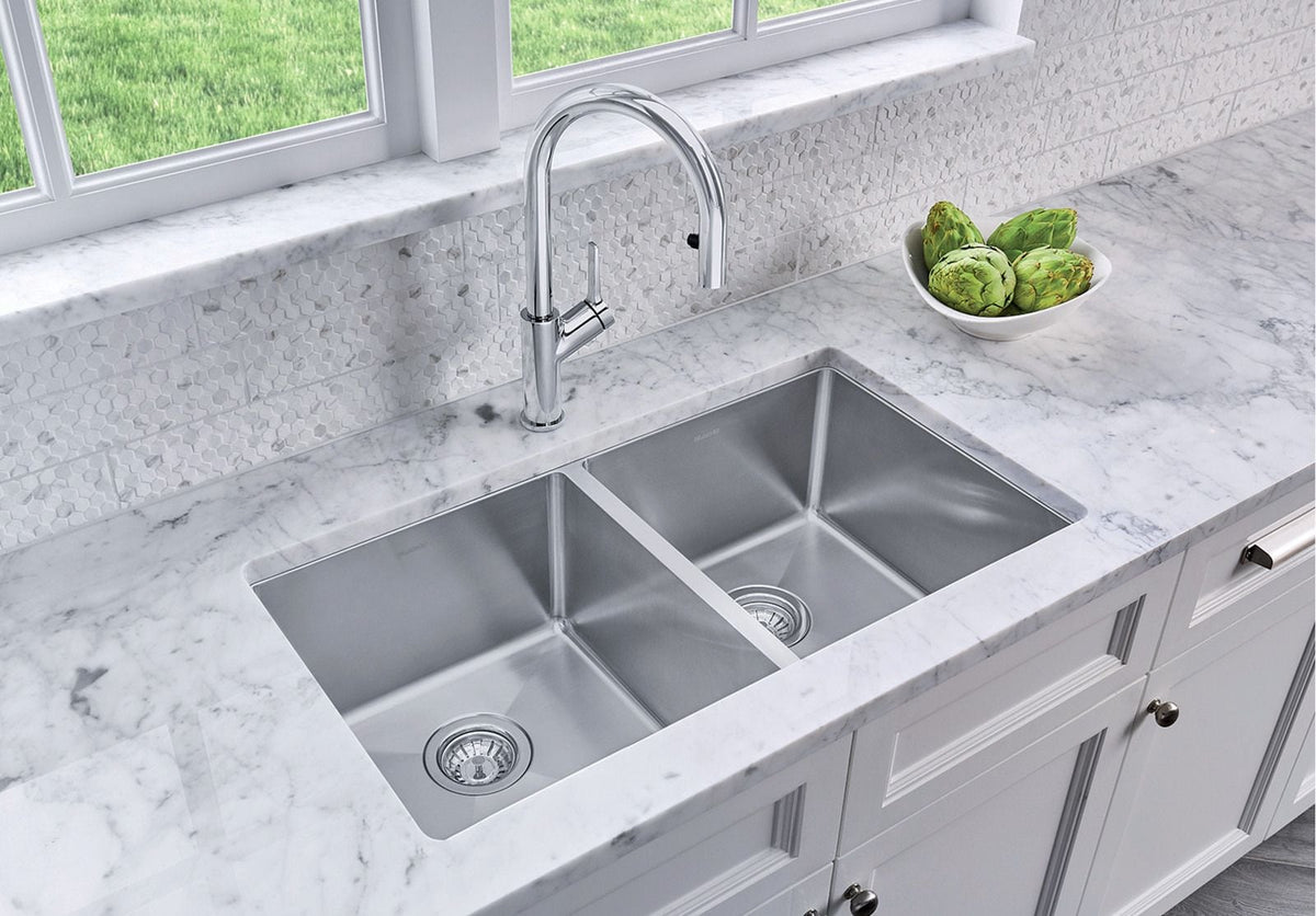 Quatrus R15 32-in 50/50 Double Bowl Undermount Stainless Steel Kitchen Sink A8P8 - product image 2