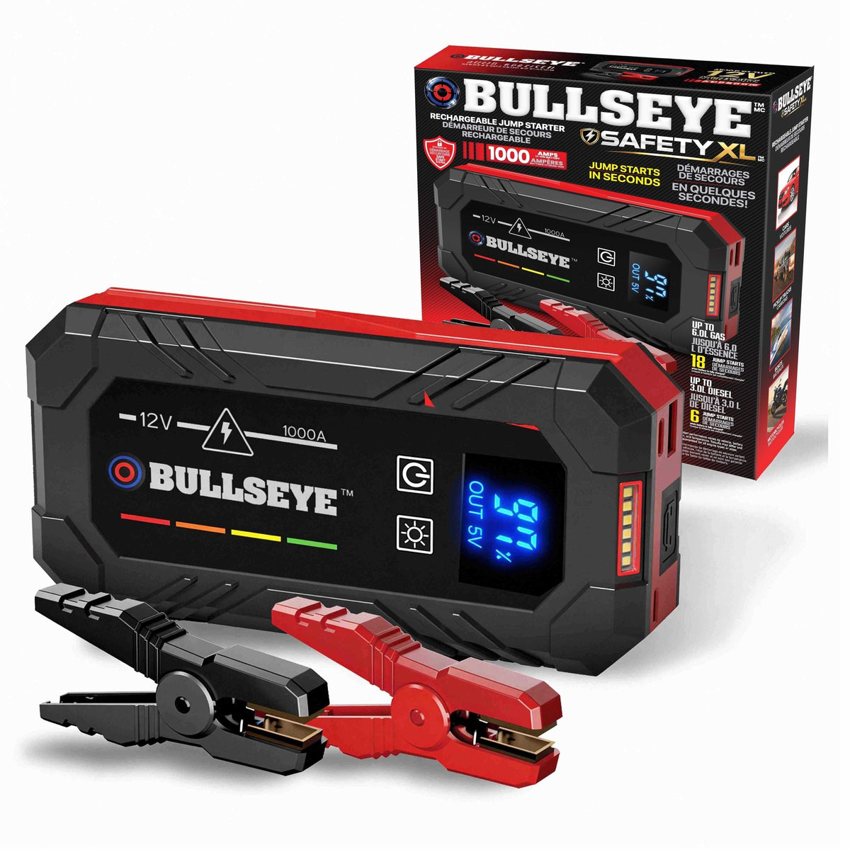 Safety XL 1000A 12V Car Jump Starter, Portable Booster with Jumper Cables, 6.0-L Gas & 3.0-L Diesel, 1800mAh Rechargeable T7B5 - product image 1
