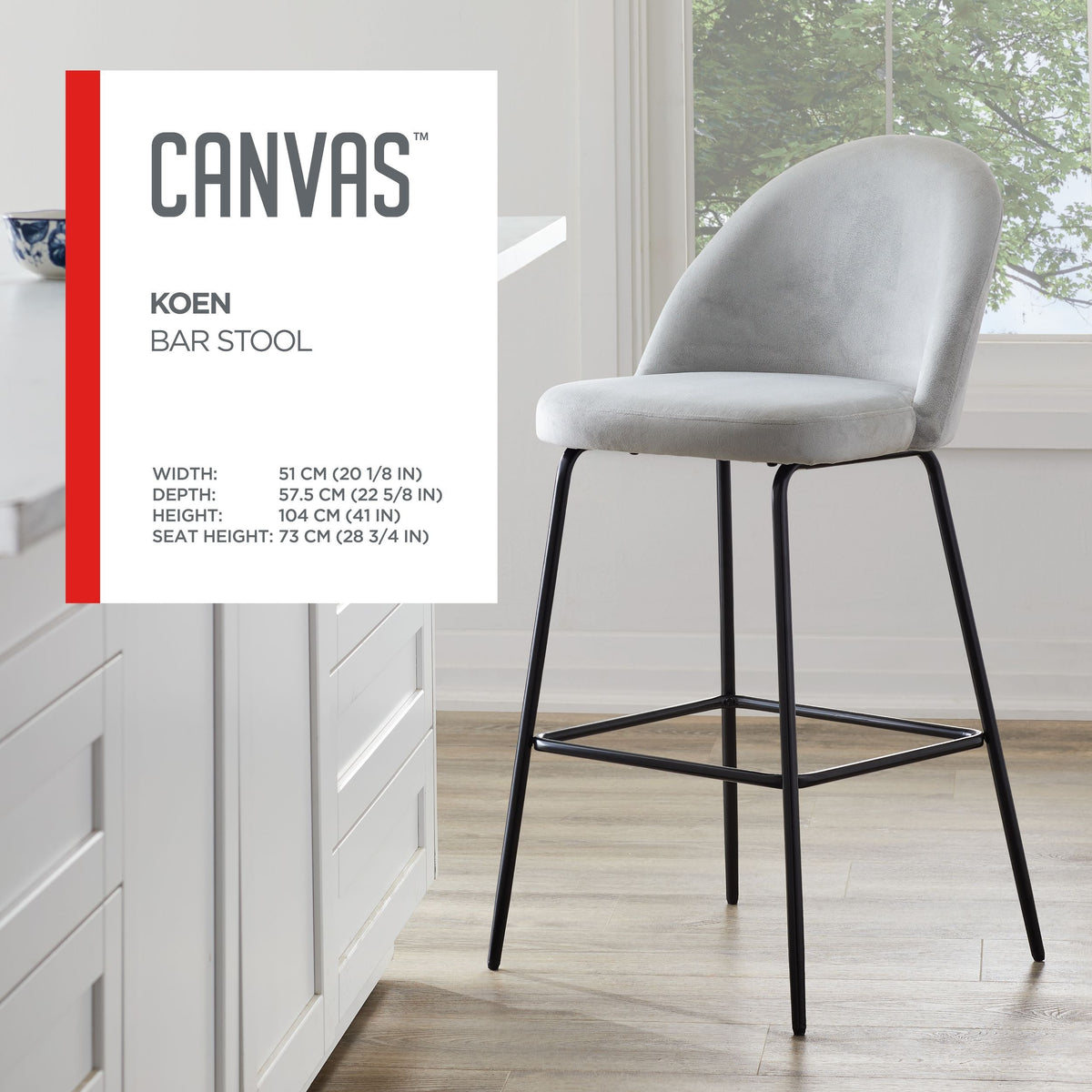 Koen Bar Elegant Counter Stool with Footrest, Grey V9K2 - product image 5