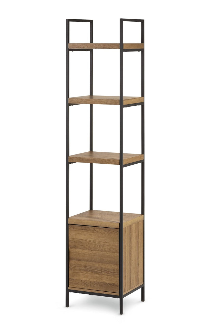 Robson 4-Tier Metal Frame Narrow Bookcase With Storage Door, Oak Finish H5M1