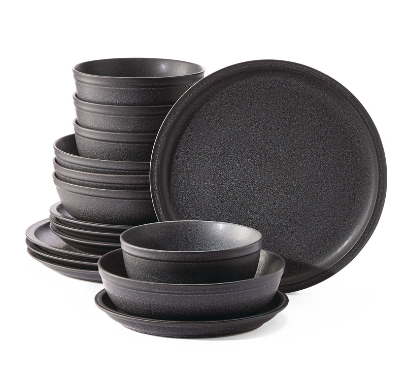 Varennes Stoneware Dinnerware Set, Serves 4, 16-pc, Black Reactive Glaze P4M2