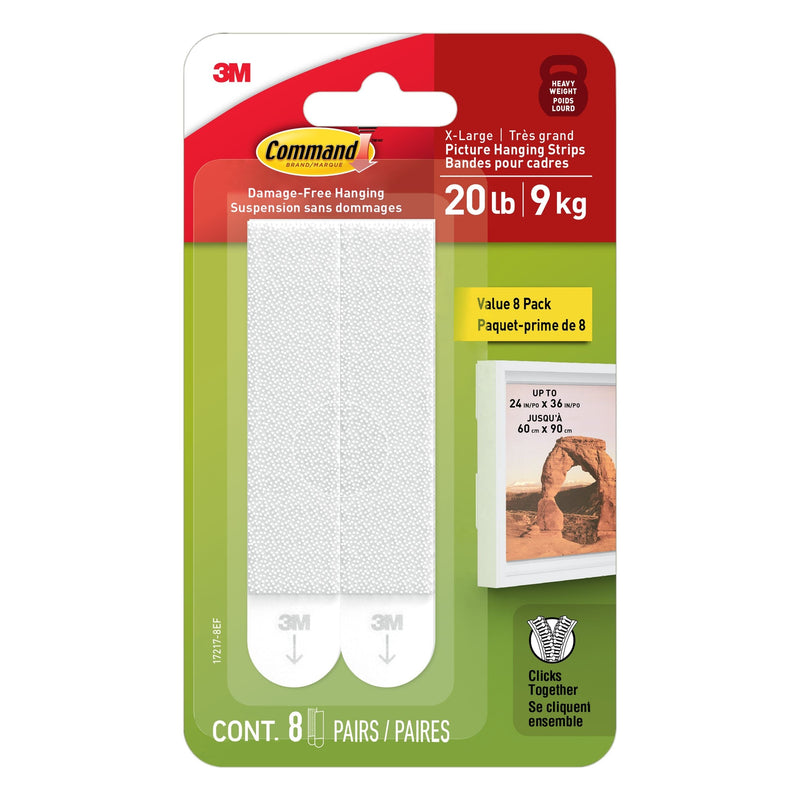 20-lb White Picture Hanging Strips Value Pack, 17217-8EF | 8 Pairs, X-Large Strips D8N7