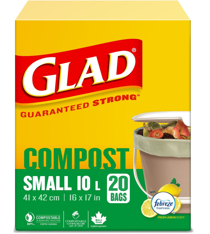 Small 100% Compostable Febreze Lemon Scented Food Waste Bags, 20-pk, 10-L T1W6