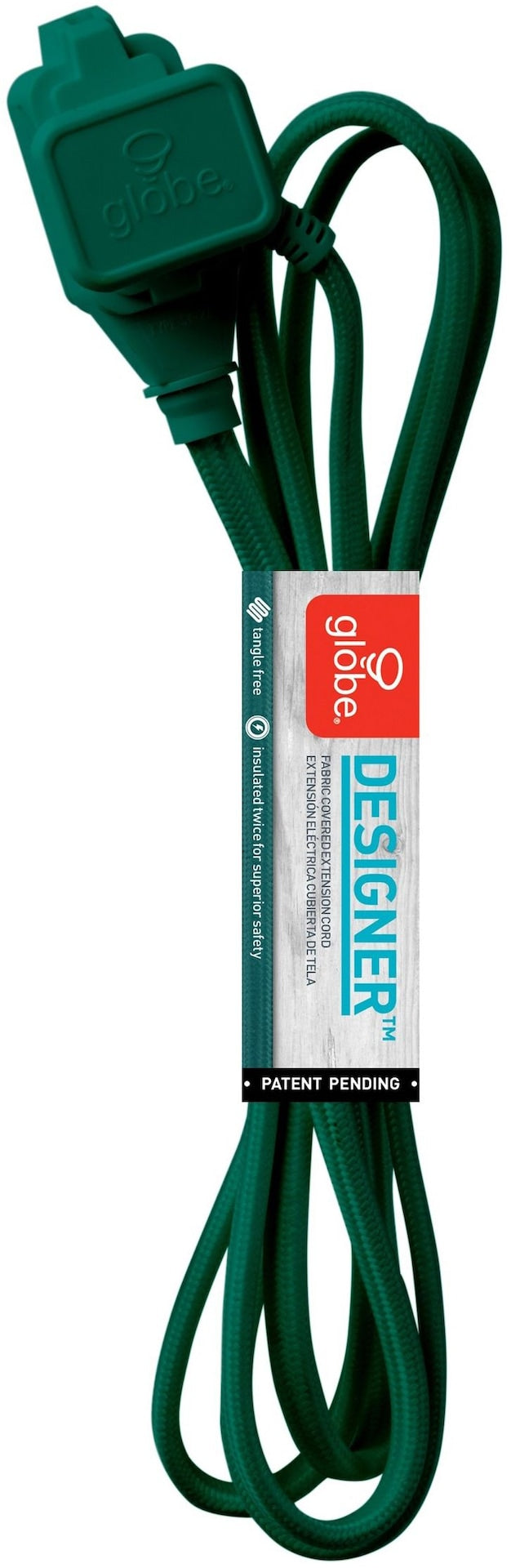 9-ft 16/2 Fabric Extension Cord, Right Angle Plug, 3 Outlets, Green B7X1