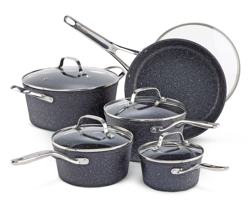 The Rock Forged Non-Stick Cookware Set, Dishwasher & Oven Safe, Black, 10-pc A9G0