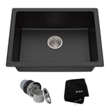 Quarza Top/Undermount Granite Single Bowl Kitchen Sink, Black Onyx, 24x18x9-in F1Y3 - product image 1