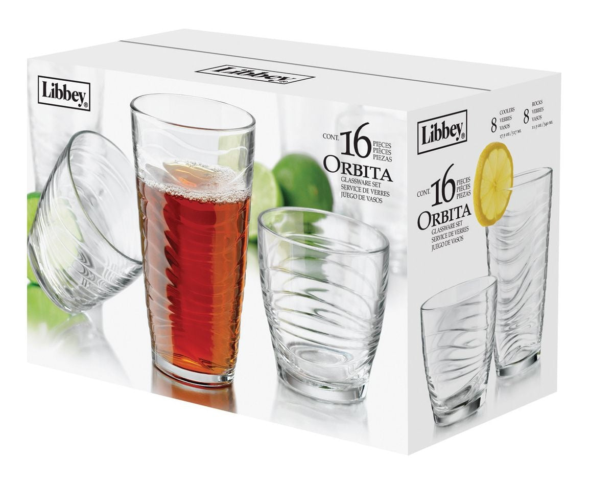 Orbita 16pc Tumbler Glassware Set, Dishwasher Safe, 8pc x 13-oz and 8pc x 18-oz K9T8 - product image 1