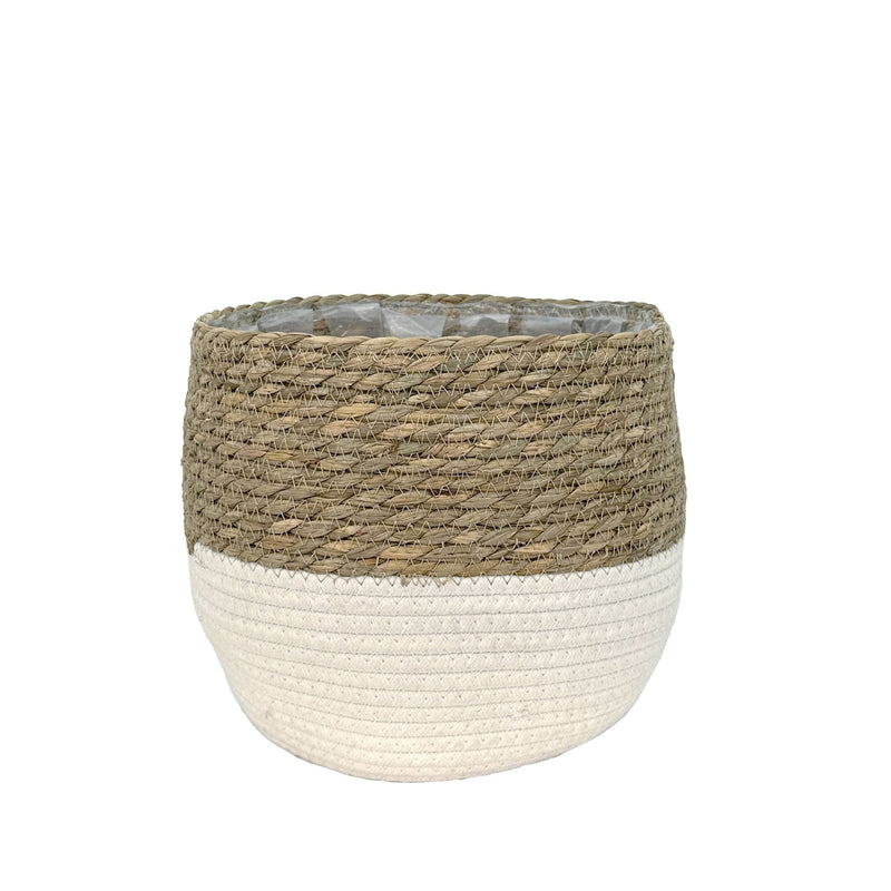 Weave Cotton Jute Round Basket Planter with Leaf-Proof Plastic Lining, 8-in X9F2
