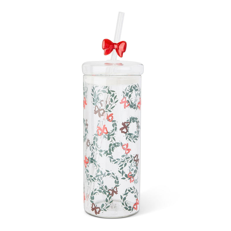 22-oz Printed Glass Tumbler with Bow Charm Straw N2Y4