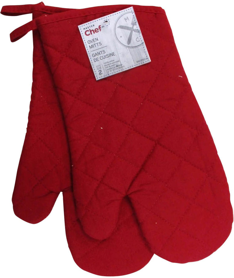 2pc Cotton Oven Mitt Set with Hanging Loop, Red Z8E8