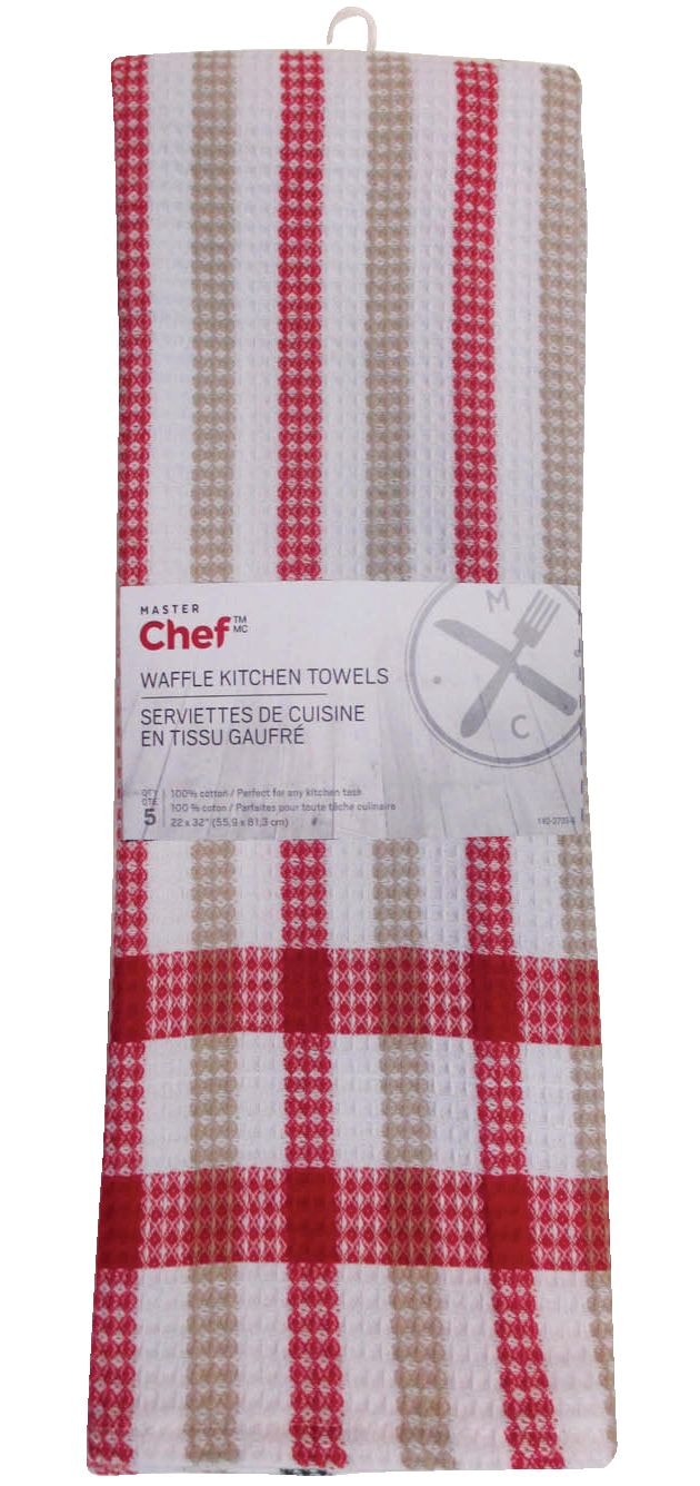 Cotton Plaid Waffle Kitchen Towels, Reusable, 22-in x 32-in, 5-pk, Assorted Colours X1T7 - product image 3