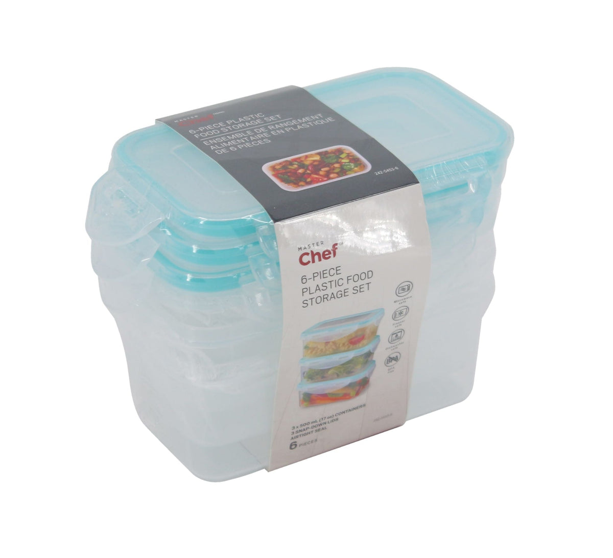 Plastic Food Storage Container Set with Snap Lid, 500-mL, 6-pc P2K9 - product image 1