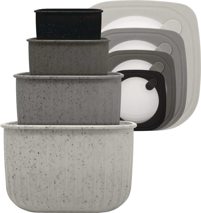 Square Bowl Food Storage Container Set with Lid, Grey, 4-pc X7F7