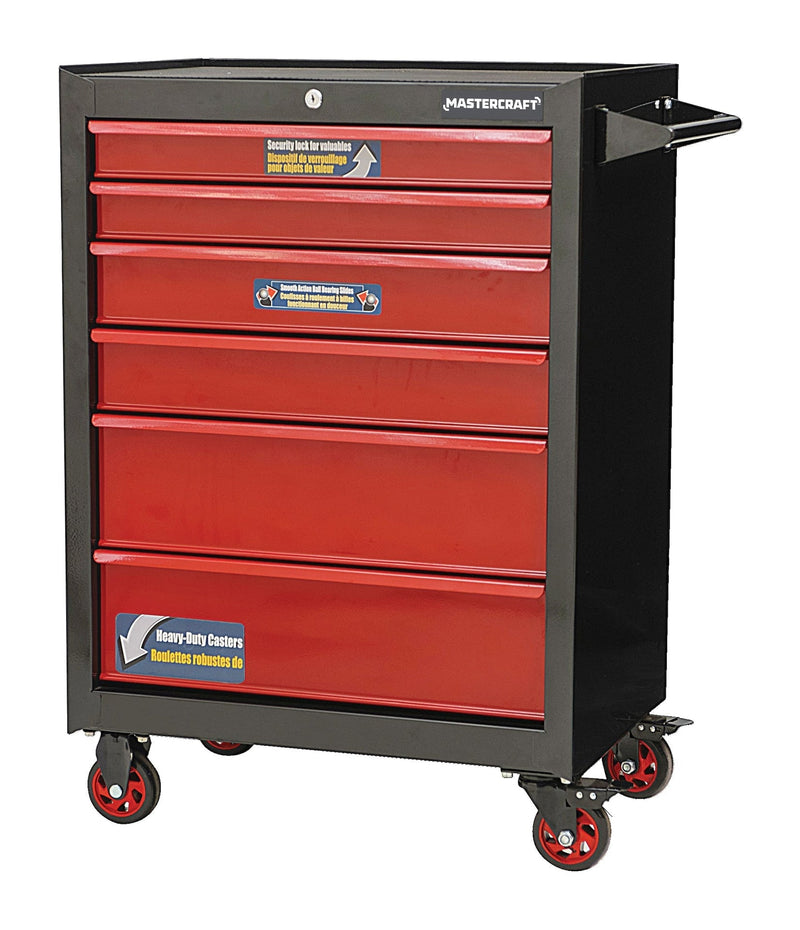 Rolling Tools Storage Cabinet with 6 Drawers, Black&Red, 26-in D3G0