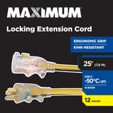 25-ft 12/3 Outdoor Extension Cord with Grounded Outlet, Lighted End and Locking Connector, Yellow/Black N0L3 - product image 5