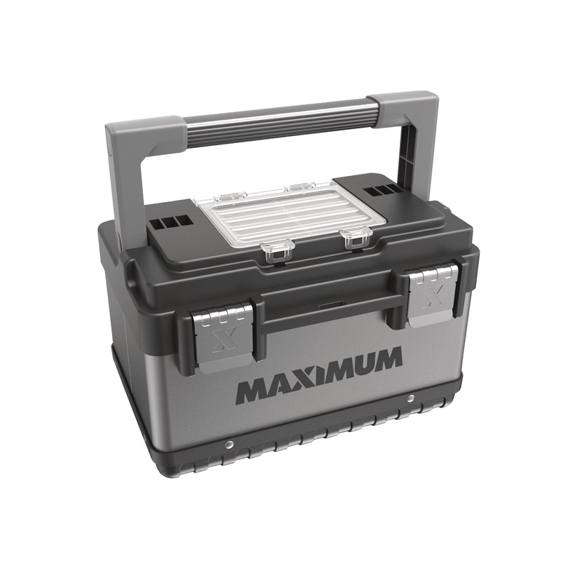 Portable Plastic & Metal Tool Box with Removable Tray & Organizer, Black, 15-in K0Y3