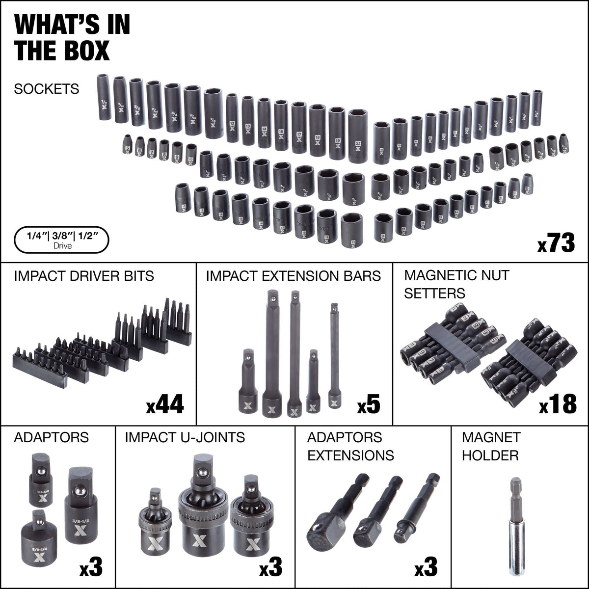 Professional Grade Impact Socket Set, 150-pc, SAE / Metric, CRMO E6B5 - product image 3