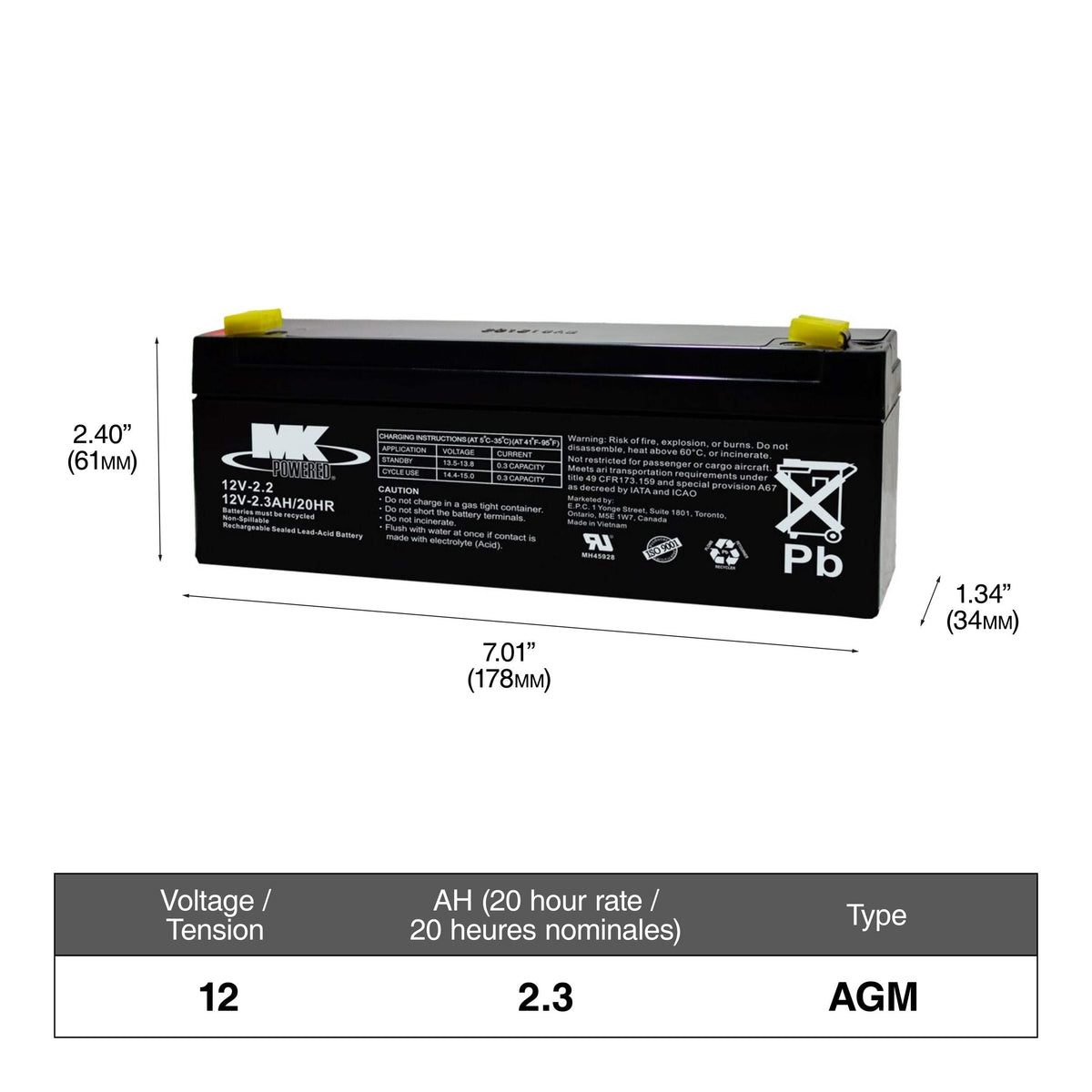 Battery 12-Volt 2.3 Ah SLA Battery, F1 Terminal C6S2 - product image 4