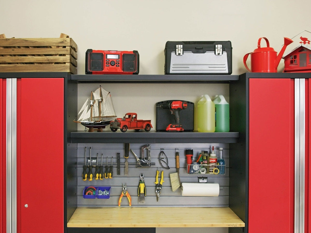 Bold 3.0 Series All-in-One Lockable Steel Garage Cabinetry Set with Bamboo Top, Black/Red, 48-in x 18-in x 76.75-in, 5-pc F8Q9 - product image 6