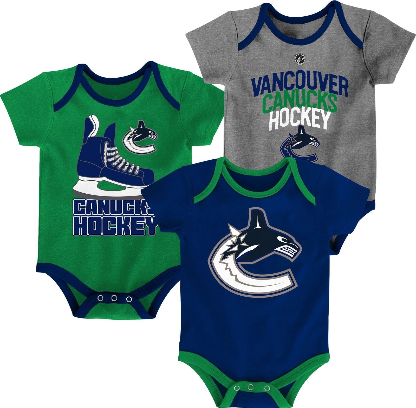 Vancouver Canucks Infant/Baby Bodysuit Onesie, Blue/Green/Grey, 3-pk U0J2 - product image 1