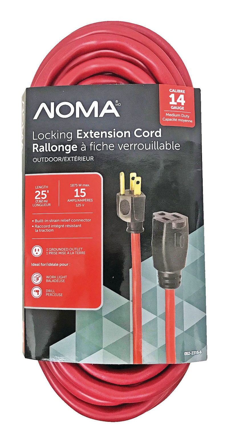 14/3 Outdoor Extension Cord with Grounded Outlet & Locking Connector, Red G0N3