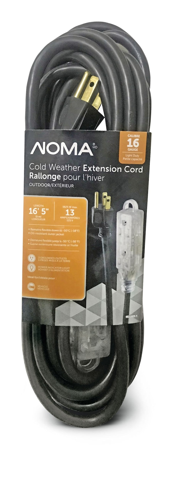 16/3 Extreme Cold Weather Outdoor Extension Cord with Lighted End, Flexible, Black M8K2 - product image 1