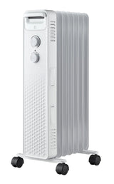 3-Setting Mechanical Oil Filled Heater with Adjustable Thermostat, Castors & Handle, 1500W, White O6C0 - product image 1