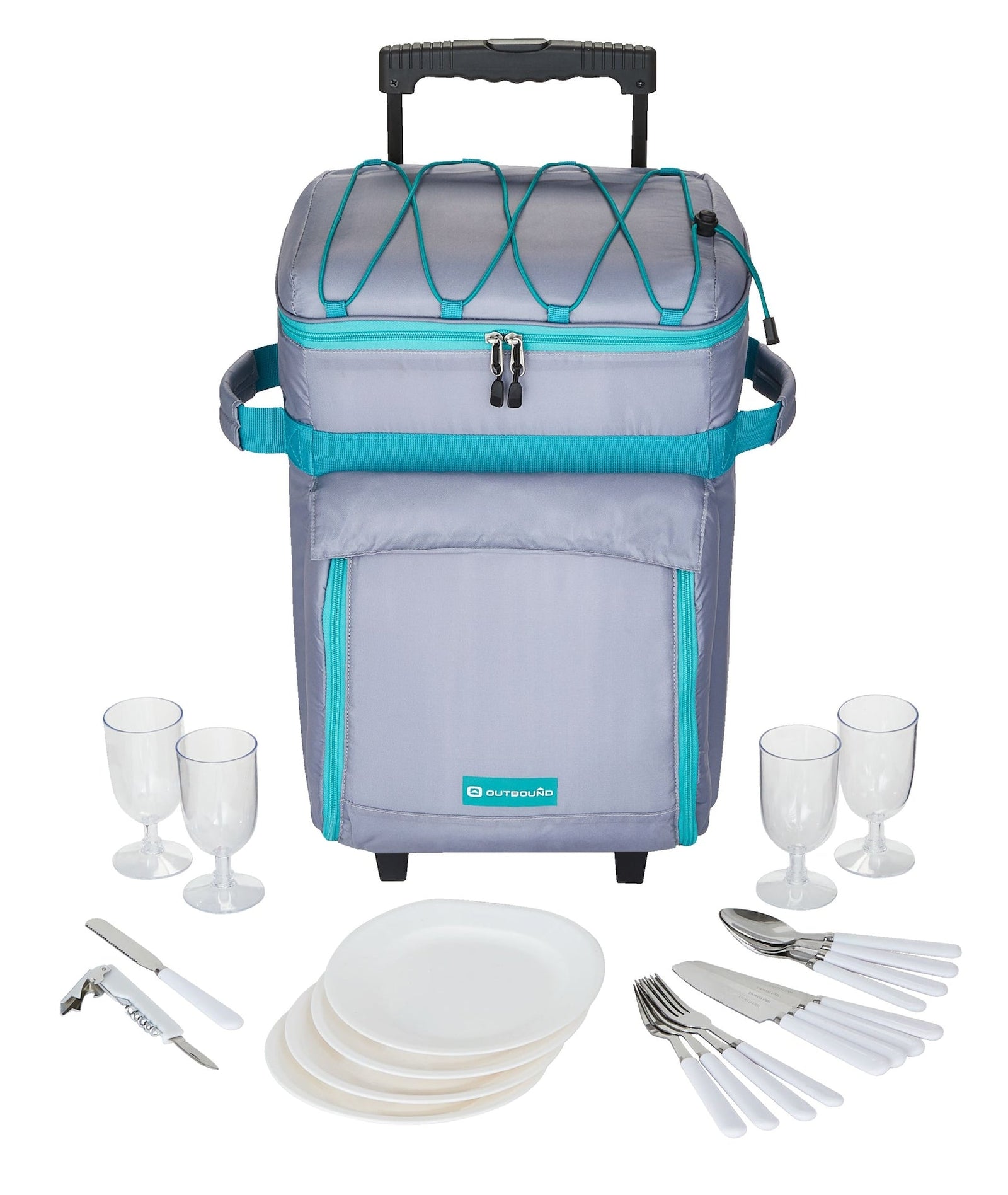 Wheeled Picnic Cooler with 21-Piece Cutlery/Plate Set, 18-Can T0S0 - product image 1