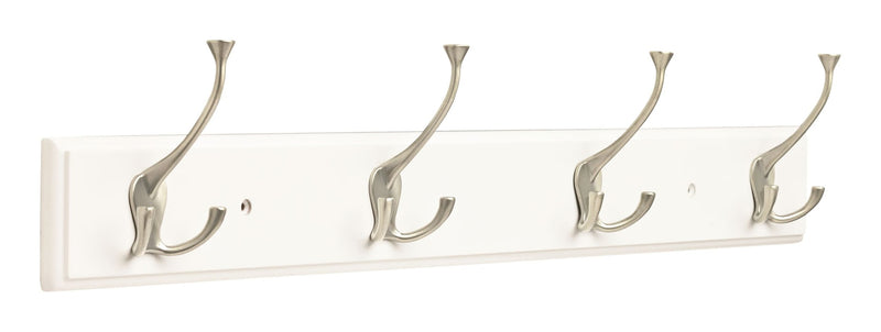 Stainless Steel 4-Tri Hook Rail, White/Silver, 27-in D8U7