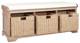 Lonan Wicker Storage Bench, Grey Wash/White, 16.1-in x 47-in x 19.9-in K7S2 - product image 2