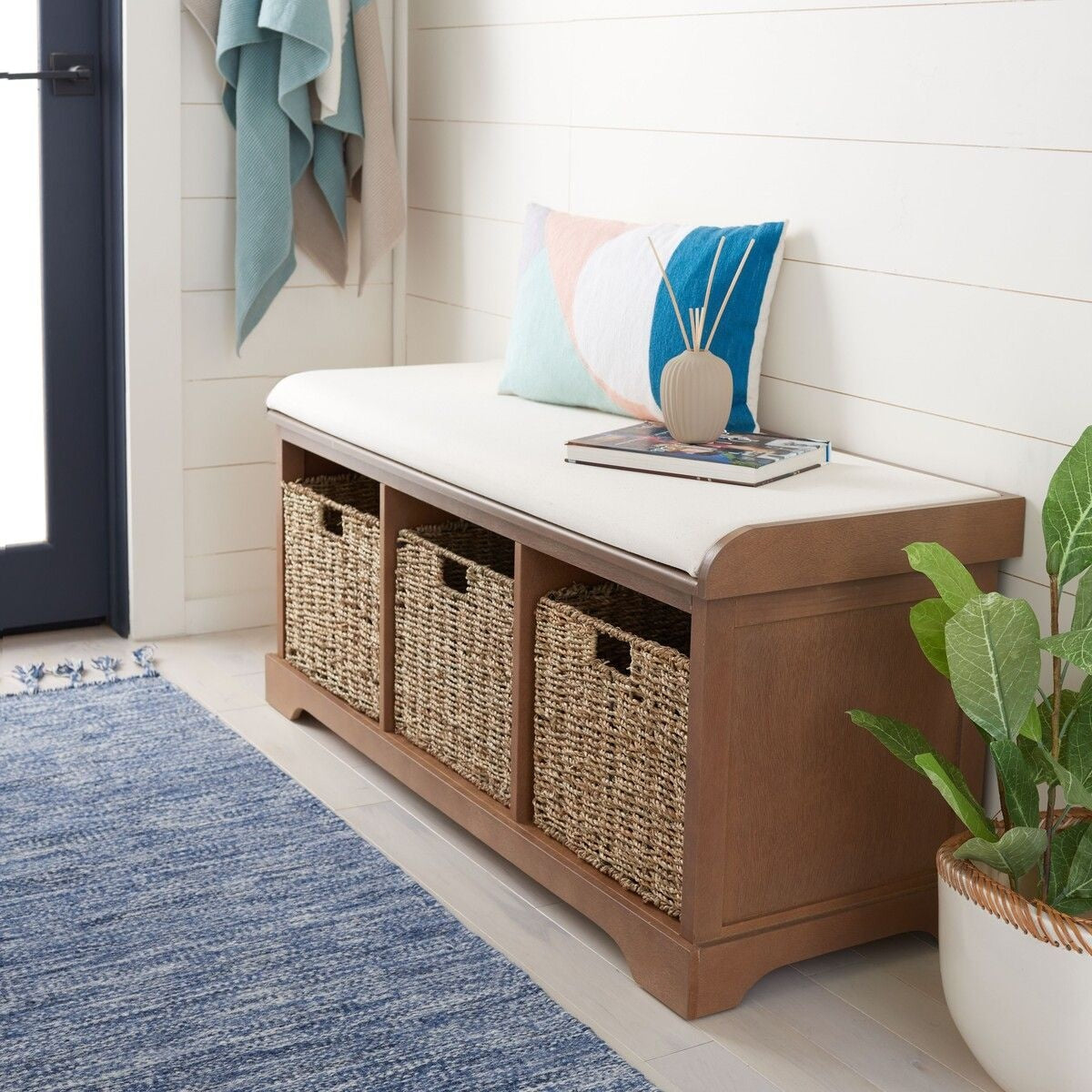 Lonan Wicker Storage Bench, Grey Wash/White, 16.1-in x 47-in x 19.9-in K7S2 - product image 7