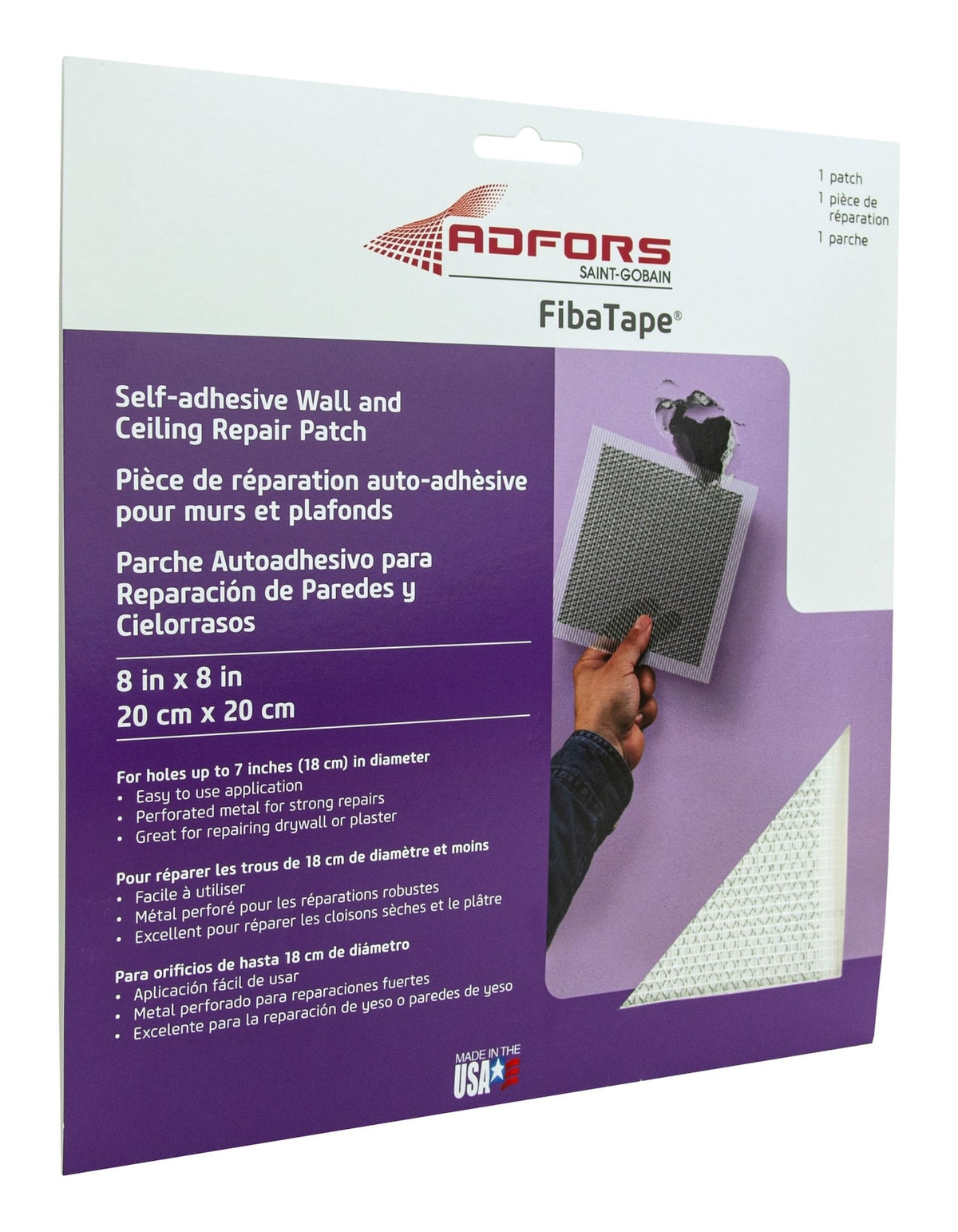 Self-Adhesive Wall & Ceiling Hole Repair Patch For Drywall & Plaster, 8 x 8-in M0Q0 - product image 2