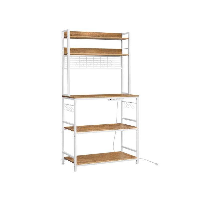 Home 5-Shelf Rustic Walnut Baker's Rack with 4 AC Outlets H6O5