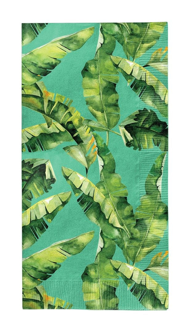 Palm Spring Rectangle Paper Disposable Guest Towel Napkins, Green, 8-in, 20-pk, 3-ply, for Summer Party W9K7