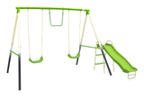 Outdoor 4-Station Metal Swing Set Combo with 2 Swings, Trapeze & Slide, Ages 3+ R6K7 - product image 1