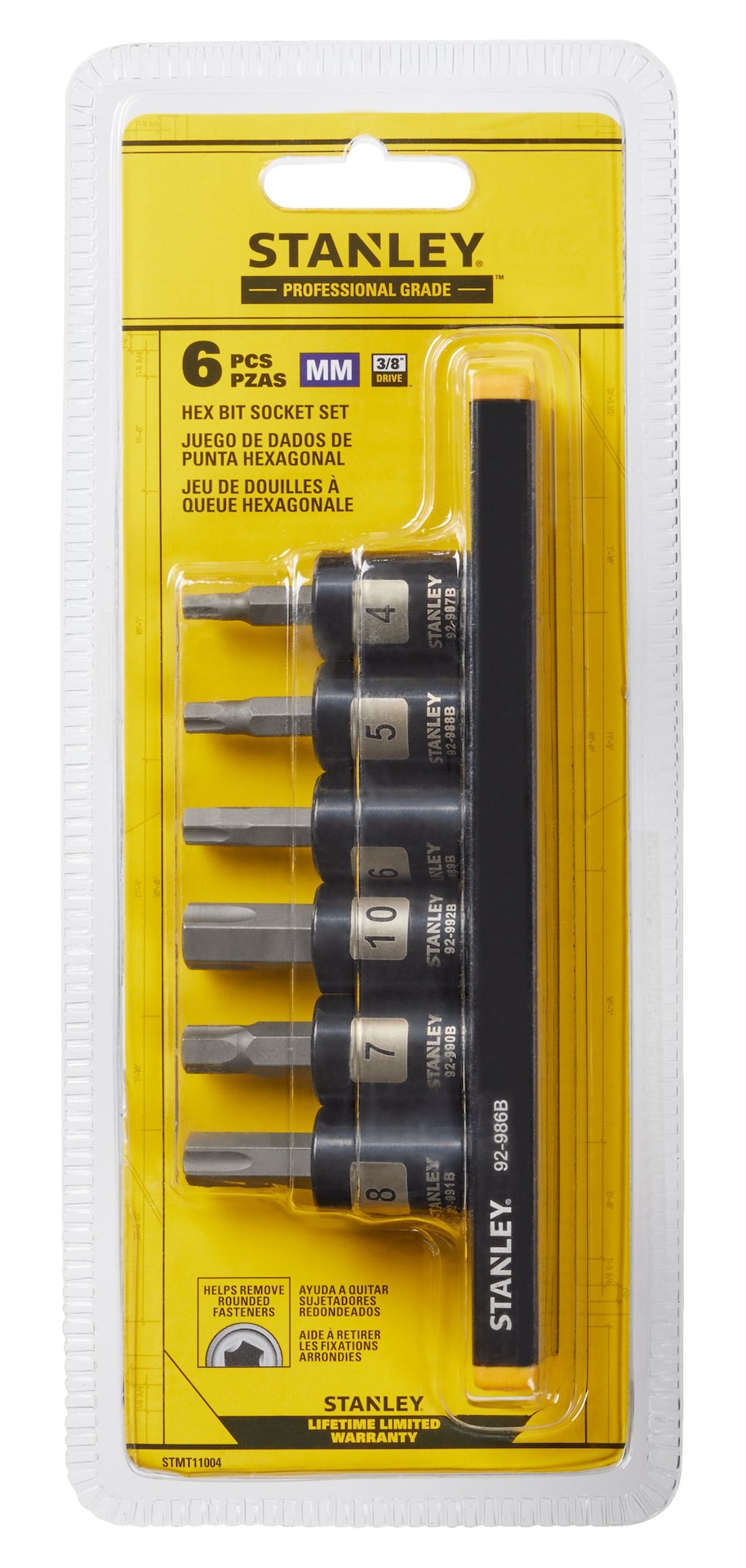 Professional Grade Black Chrome Hex Bit Socket Set, Metric, 6-pc W6P8 - product image 3