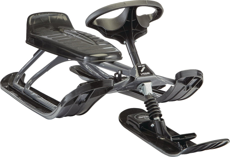 GT King Size Kids' 2-Person Winter Snow Racer Sled with Steering Wheel & Brakes, Grey H4R6